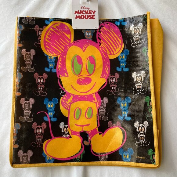 Disney Stencil Pop Art Mickey Mouse Neon Shopper Tote Bag Grocery Beach Shopping - Picture 3 of 7